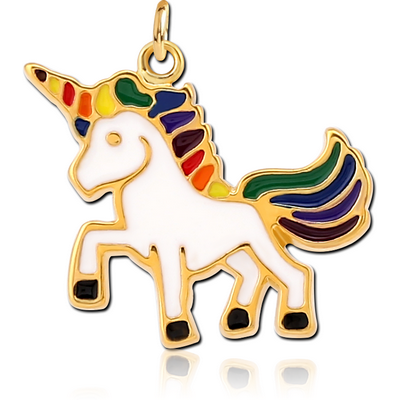 GOLD PVD COATED BRASS CHARM WITH ENAMEL - UNICORN