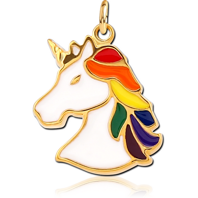 GOLD PVD COATED BRASS CHARM WITH ENAMEL - UNICORN