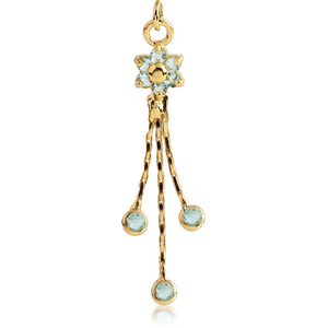 GOLD PVD COATED BRASS JEWELLED DANGLING CHARM - FLOWER