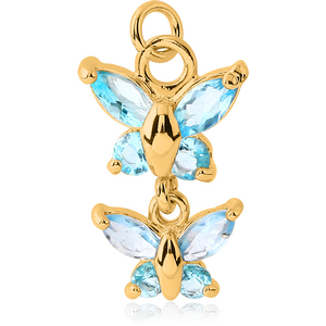 GOLD PVD COATED BRASS JEWELLED CHARM - TWO BUTTERFLIES