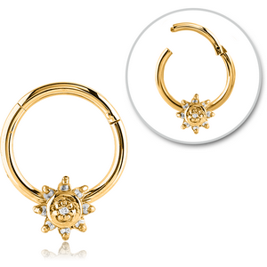 GOLD PVD COATED SURGICAL STEEL ROUND JEWELLED HINGED SEPTUM RING