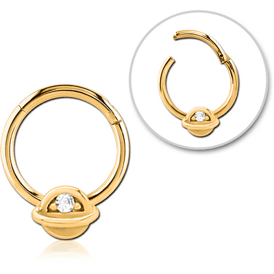 GOLD PVD COATED SURGICAL STEEL JEWELLED HINGED SEGMENT RING - HALF OPEN EYE