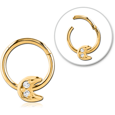 GOLD PVD COATED SURGICAL STEEL JEWELLED HINGED SEGMENT RING - CRESCENT PRONGS