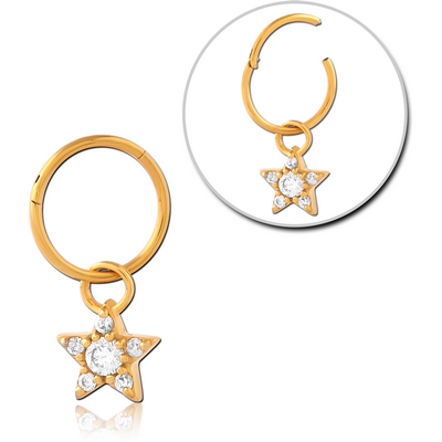 GOLD PVD COATE SURGICAL STEEL HINGED SEGMENT RING WITH JEWELLED CHARM