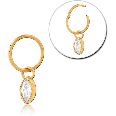 GOLD PVD COATE SURGICAL STEEL HINGED SEGMENT RING WITH JEWELLED CHARM