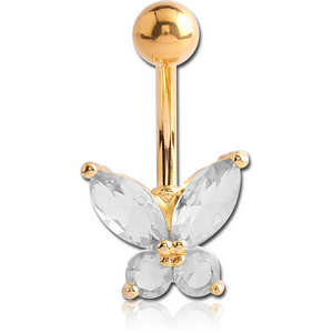 GOLD PVD COATED BRASS JEWELLED BUTTERFLY NAVEL BANANA