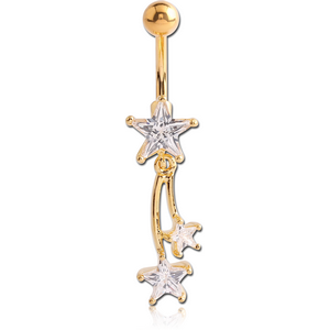 GOLD PVD COATED BRASS JEWELLED SHOOTING STAR DANGLING NAVEL BANANA