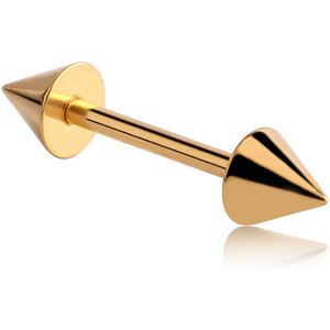 GOLD PVD COATED SURGICAL STEEL BARBELL WITH CONES