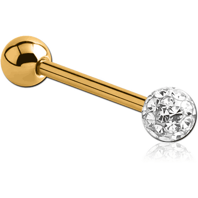 GOLD PVD COATED SURGICAL STEEL BARBELL WITH ONE EPOXY COATED CRYSTALINE JEWELLED BALL