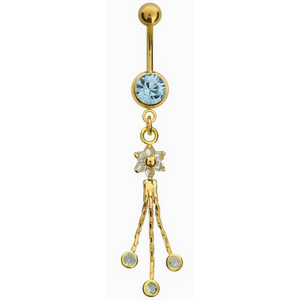 GOLD PVD COATED SURGICAL STEEL JEWELLED NAVEL BANANA WITH FLOWER CHARM