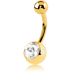 GOLD PVD COATED SURGICAL STEEL RIVOLI STONE PREMIUM CRYSTAL JEWELLED NAVEL BANANA