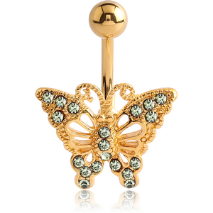 GOLD PVD COATED BRASS JEWELLED NAVEL BANANA - BUTTERFLY
