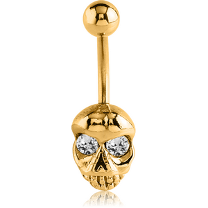 GOLD PVD COATED BRASS JEWELLED NAVEL BANANA - SKULL