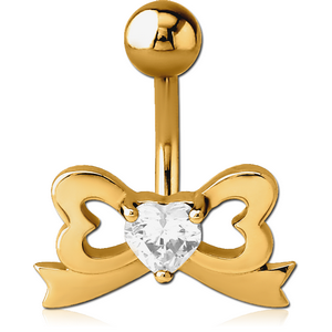 GOLD PVD COATED BRASS JEWELLED NAVEL BANANA - BOW