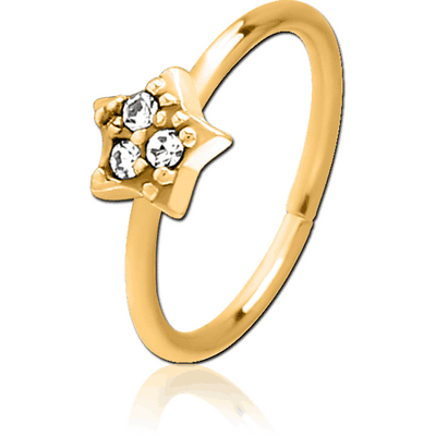 GOLD PVD COATED SURGICAL STEEL JEWELLED SEAMLESS RING - STAR PRONGS