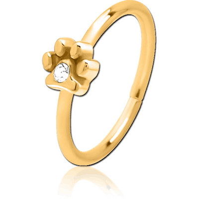 GOLD PVD COATED SURGICAL STEEL JEWELLED SEAMLESS RING - ANIMAL PAW CENTER GEM