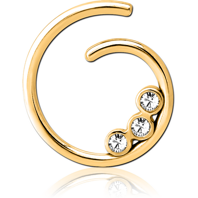 GOLD PVD COATED SURGICAL STEEL JEWELLED SEAMLESS RING - G WITH 3 GEMS