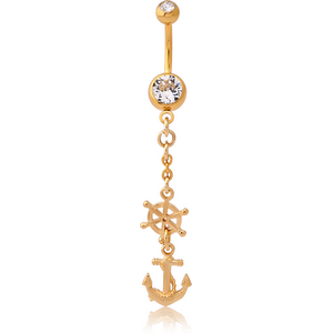 GOLD PVD COATED DOUBLE JEWELLED NAVEL BANANA WITH CHARM