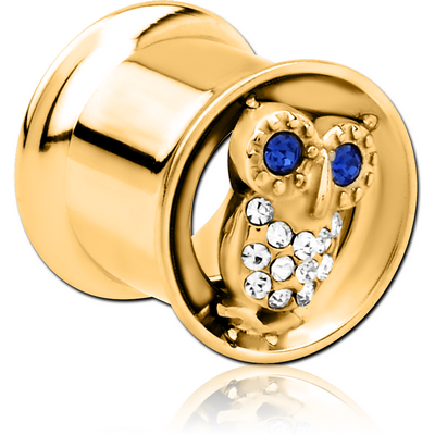 GOLD PVD COATED STAINLESS STEEL DOUBLE FLARED INTERNALLY THREADED TUNNEL - OWL