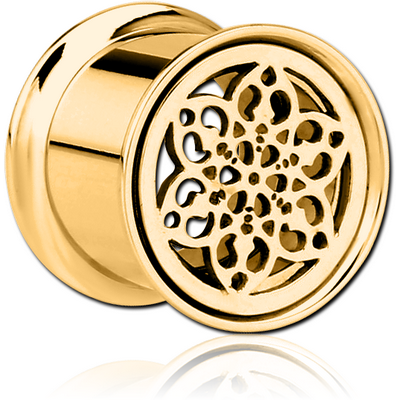 GOLD PVD COATED STAINLESS STEEL DOUBLE FLARED INTERNALLY THREADED TUNNEL - FLOWER