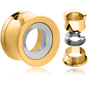 GOLD PVD COATED STAINLESS STEEL DOUBLE FLARED THREADED TUNNEL FOR REMOVABLE INSERT EMPTY PART