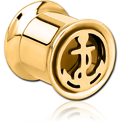 GOLD PVD COATED STAINLESS STEEL DOUBLE FLARED INTERNALLY CUT OUT THREADED TUNNEL - ANCHOR