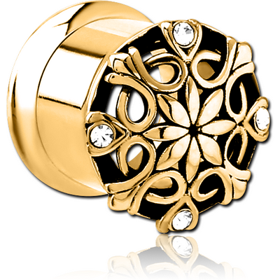 GOLD PVD COATED STAINLESS STEEL DOUBLE FLARED INTERNALLY THREADED JEWELLED TUNNEL