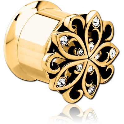 GOLD PVD COATED STAINLESS STEEL DOUBLE FLARED INTERNALLY THREADED JEWELLED TUNNEL