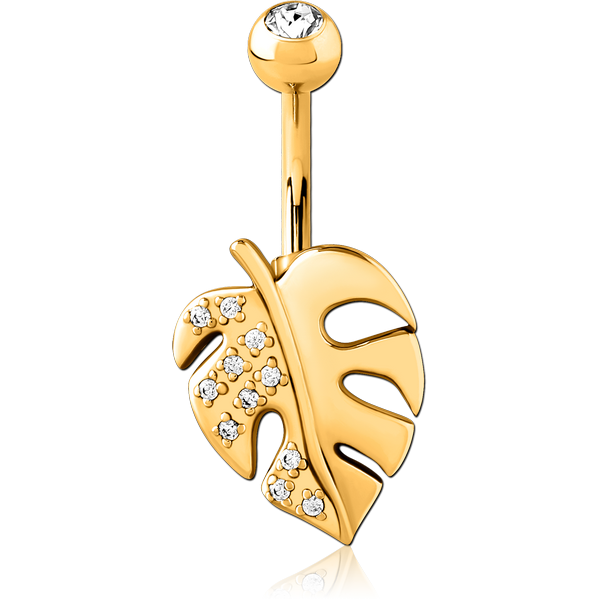 GOLD PVD COATED SURGICAL STEEL DOUBLE JEWELLED NAVEL BANANA