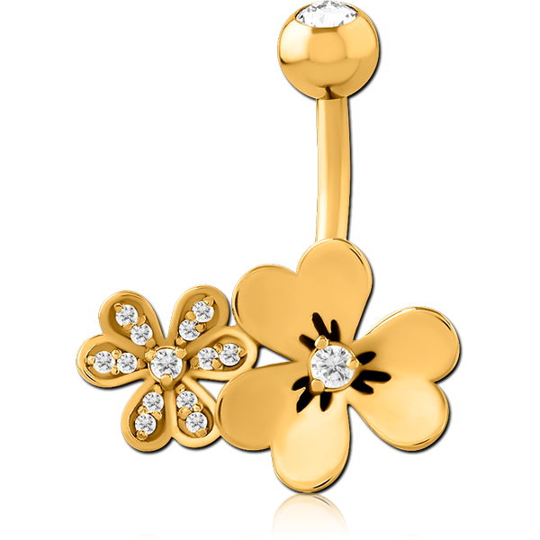 GOLD PVD COATED SURGICAL STEEL DOUBLE JEWELLED NAVEL BANANA