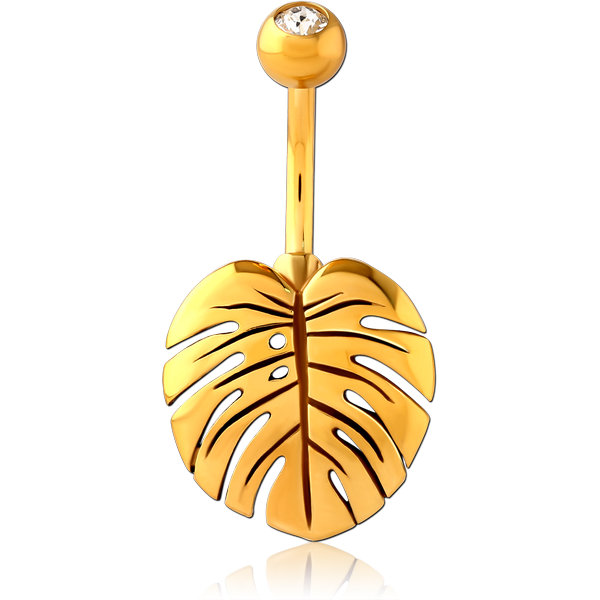 GOLD PVD COATED SURGICAL STEEL JEWELLED NAVEL BANANA