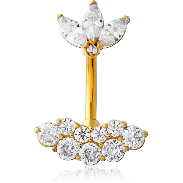 GOLD PVD COATED SURGICAL STEEL INTERNALLY THREADED DOUBLE JEWELLED NAVEL BANANA