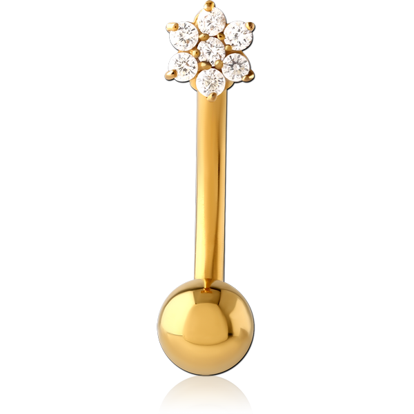 GOLD PVD COATED SURGICAL STEEL INTERNALLY THREADED DOUBLE JEWELLED NAVEL BANANA