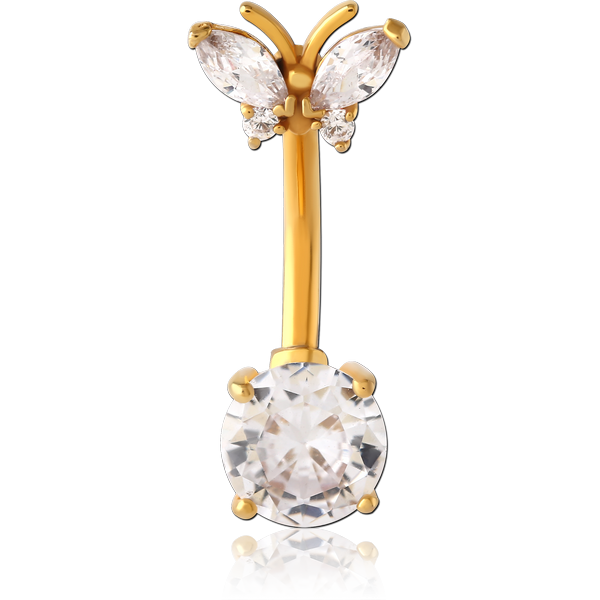 GOLD PVD COATED SURGICAL STEEL INTERNALLY THREADED DOUBLE JEWELLED NAVEL BANANA
