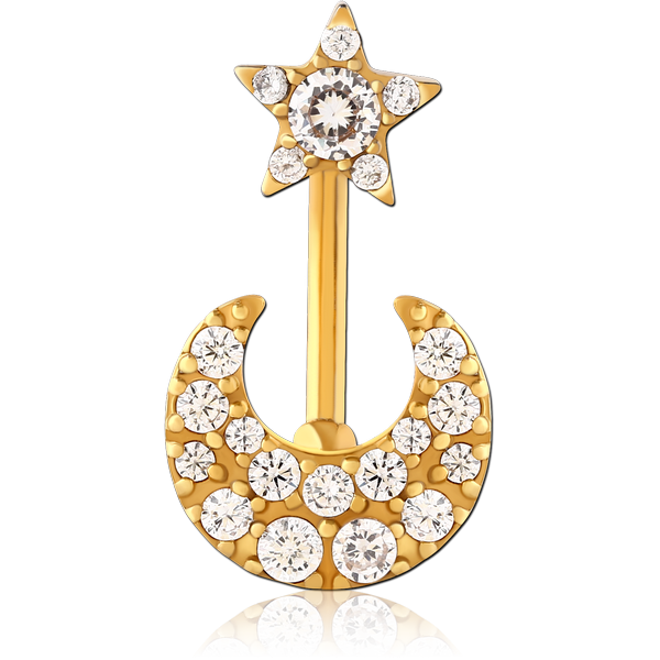 GOLD PVD COATED SURGICAL STEEL INTERNALLY THREADED DOUBLE JEWELLED NAVEL BANANA