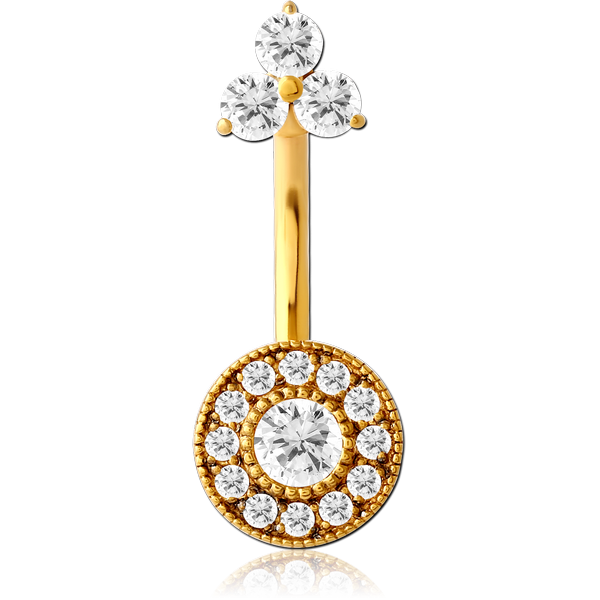 GOLD PVD COATED SURGICAL STEEL INTERNALLY THREADED DOUBLE JEWELLED NAVEL BANANA