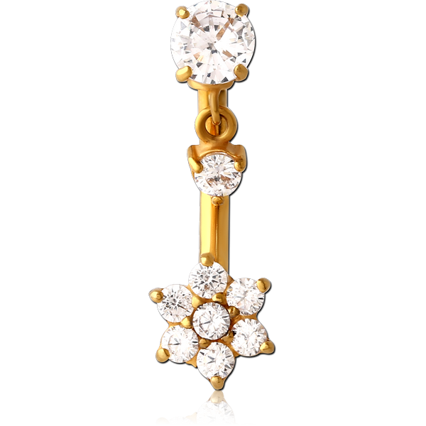 GOLD PVD COATED SURGICAL STEEL INTERNALLY THREADED DOUBLE JEWELLED NAVEL BANANA