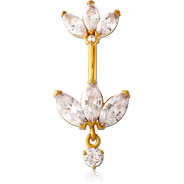 GOLD PVD COATED SURGICAL STEEL INTERNALLY THREADED DOUBLE JEWELLED NAVEL BANANA
