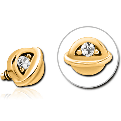 GOLD PVD COATED SURGICAL STEEL JEWELLED ATTACHMENT FOR 1.6MM INTERNALLY THREADED PINS - HALF OPEN EYE
