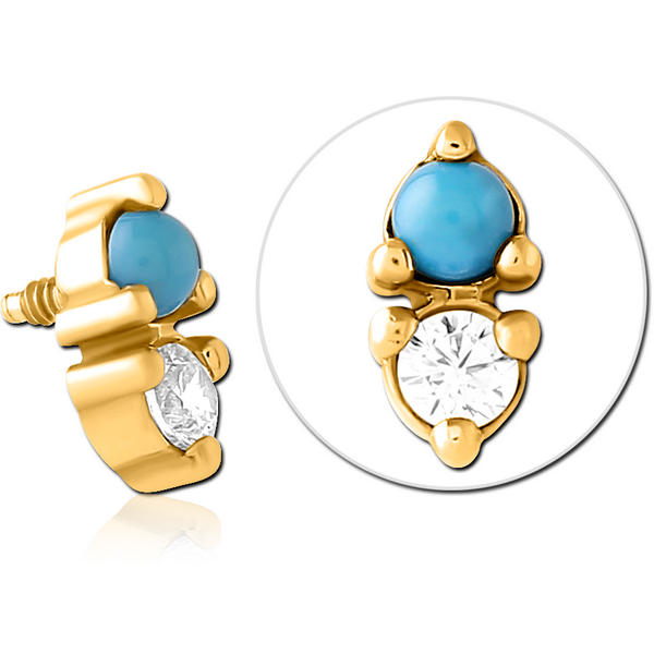 GOLD PVD COATED SURGICAL STEEL JEWELLED ATTACHMENT FOR 1.6MM INTERNALLY THREADED PINS