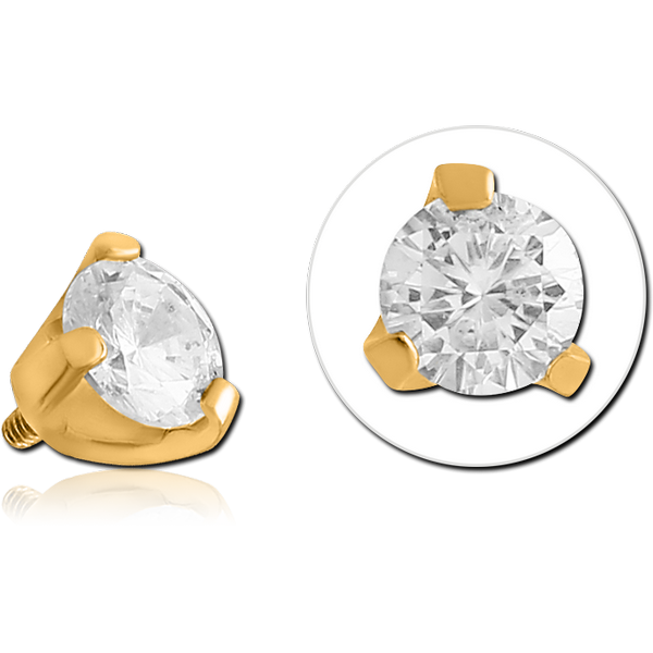 GOLD PVD COATED SURGICAL STEEL PRONG SET JEWELLED ATTACHMENT FOR 1.6MM INTERNALLY THREADED PINS - ROUND