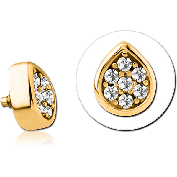 GOLD PVD COATED SURGICAL STEEL JEWELLED ATTACHMENT FOR 1.6MM INTERNALLY THREADED PINS - DROP