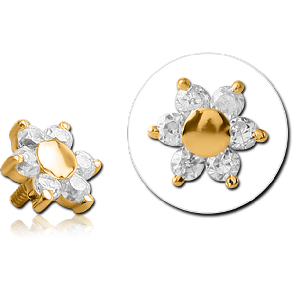 GOLD PVD COATED SURGICAL STEEL JEWELLED ATTACHMENT FOR 1.6MM INTERNALLY THREADED PINS - FLOWER