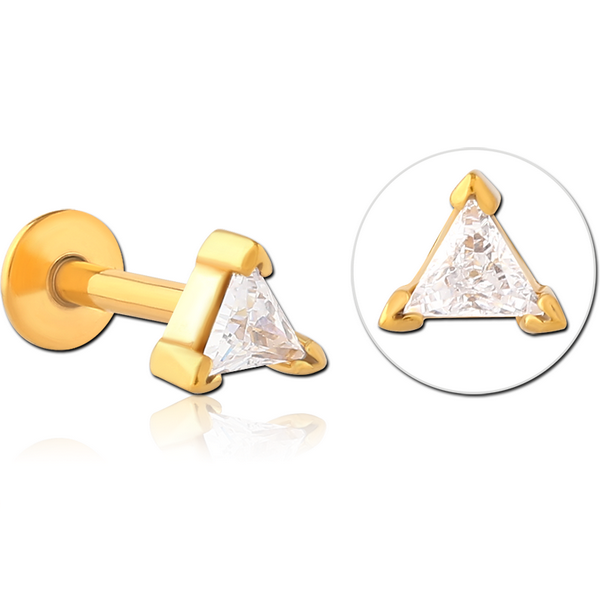 GOLD PVD COATED SURGICAL STEEL INTERNALLY THREADED JEWELLED MICRO LABRET - TRIANGLE