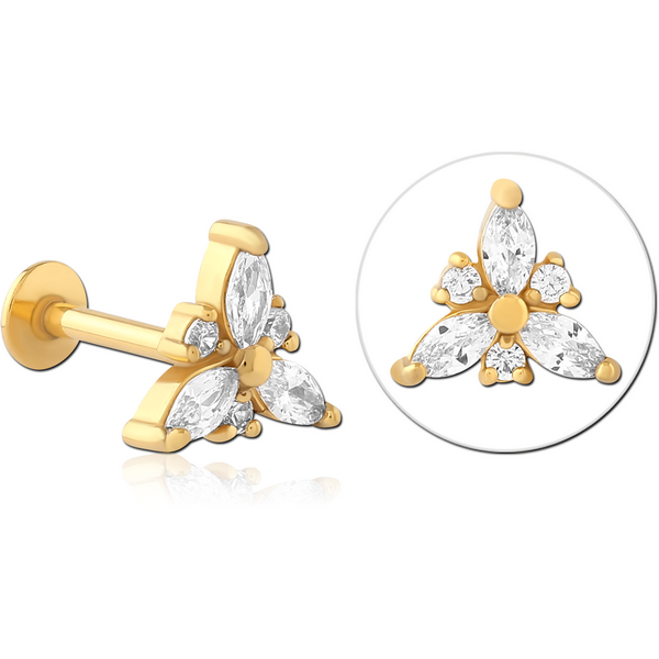 GOLD PVD COATED SURGICAL STEEL INTERNALLY THREADED JEWELLED MICRO LABRET - TRINITY