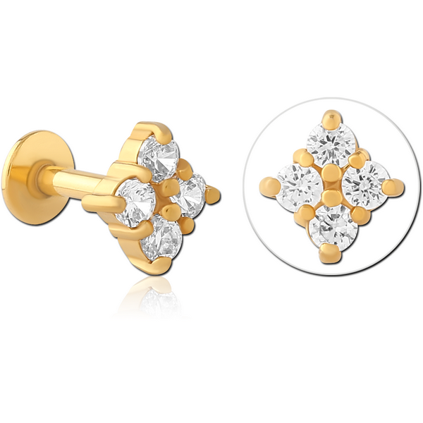 GOLD PVD COATED SURGICAL STEEL INTERNALLY THREADED JEWELLED MICRO LABRET