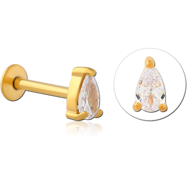 GOLD PVD COATED SURGICAL STEEL INTERNALLY THREADED JEWELLED MICRO LABRET - DROP