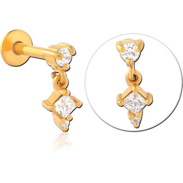 GOLD PVD COATED SURGICAL STEEL INTERNALLY THREADED JEWELLED MICRO LABRET