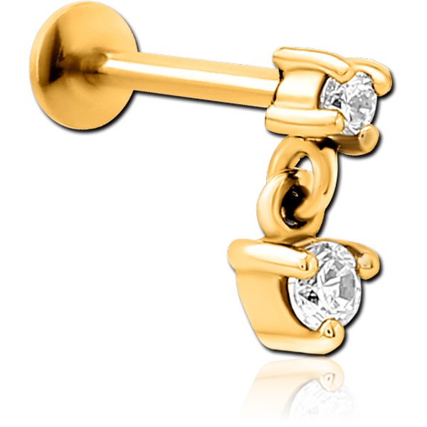 GOLD PVD COATED SURGICAL STEEL INTERNALLY THREADED JEWELLED MICRO LABRET