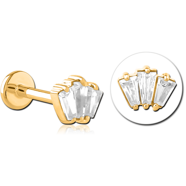 GOLD PVD COATED SURGICAL STEEL INTERNALLY THREADED JEWELLED MICRO LABRET
